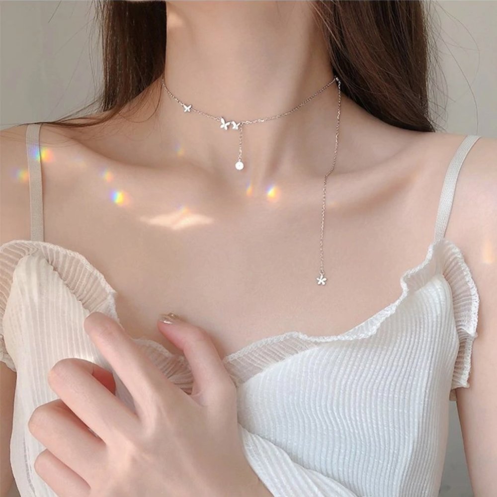 925 Sterling Silver Crystal Butterfly Necklace Cho